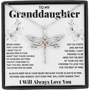 Granddaughter Dragonfly Necklace Gift from Grandma, 18in Stainless Steel Chain,